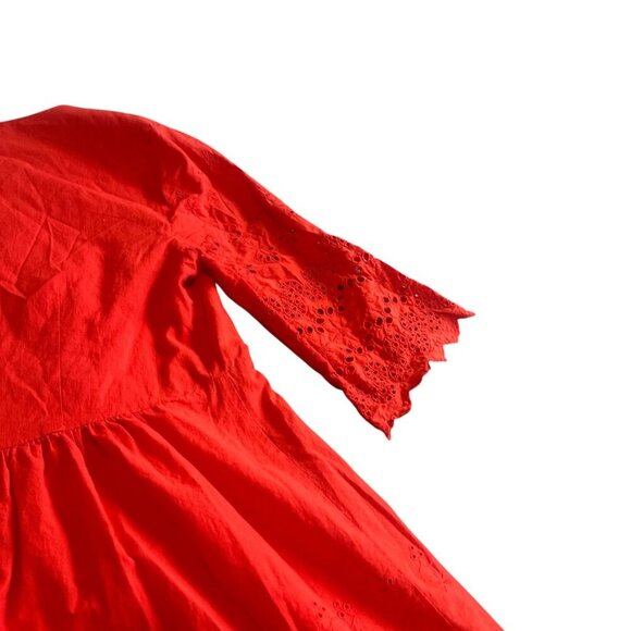 Madewell A-Line Dress Eyelet Cutout Trim 3/4 Sleeves Cotton Size 10 Women's - Picture 8 of 11